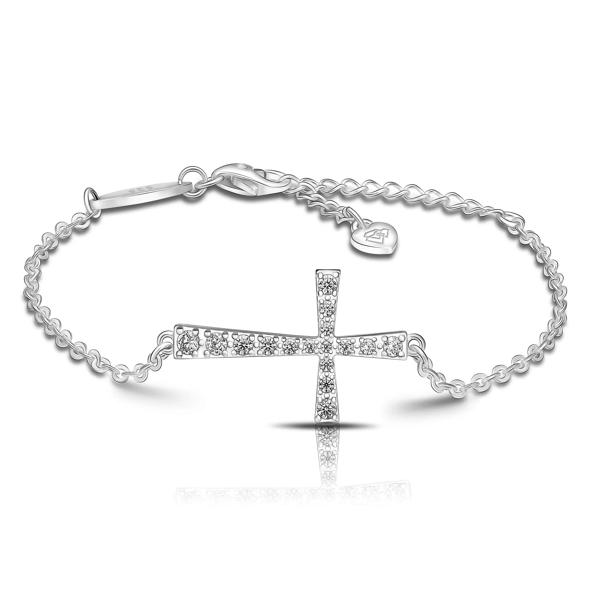 CZ Sideways Cross Bracelet Sterling Silver