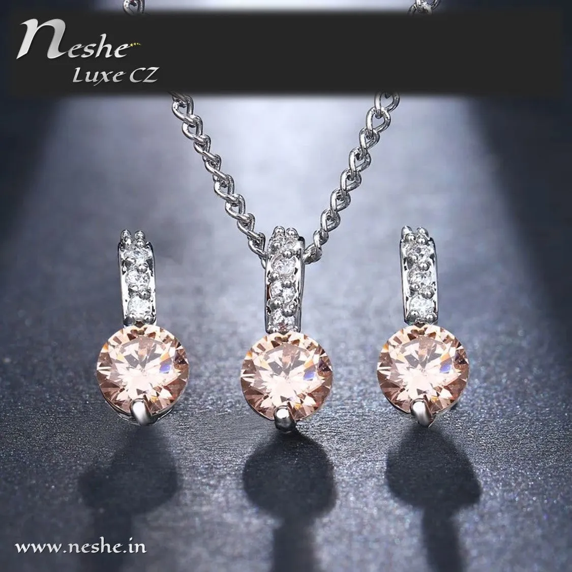 Delicate CZ Solitaire Jewelry Set - 2 Colors