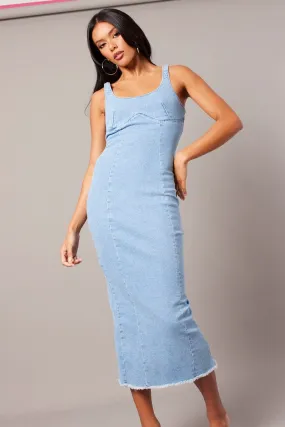 Denim Midi Dress Sleeveless Denim