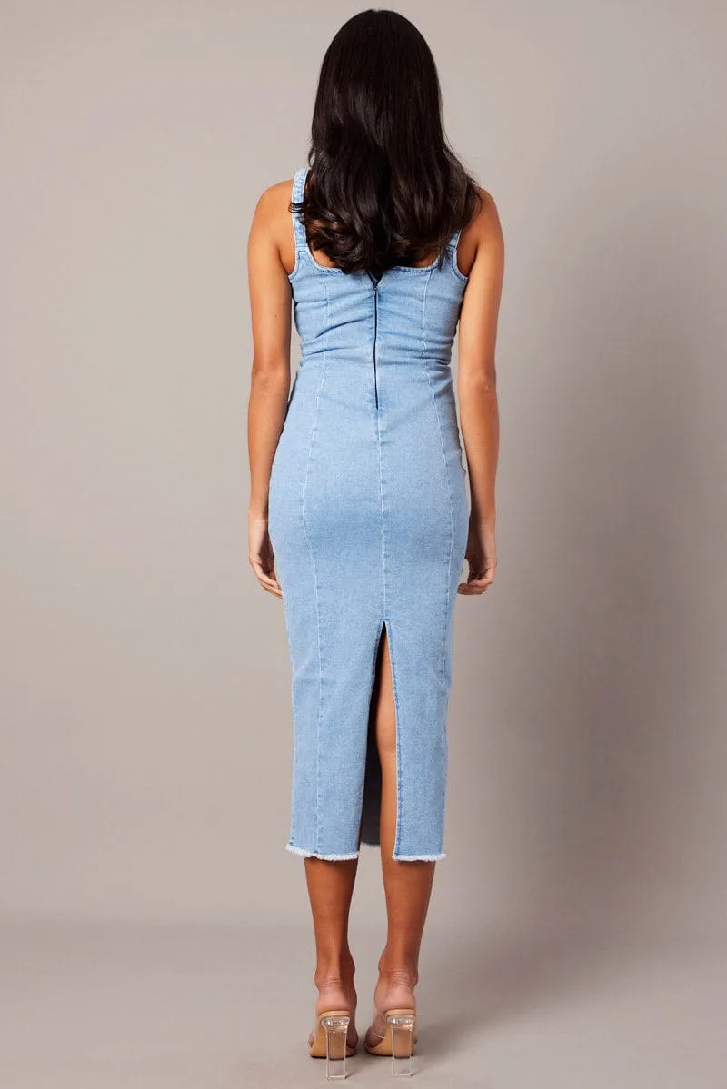 Denim Midi Dress Sleeveless Denim