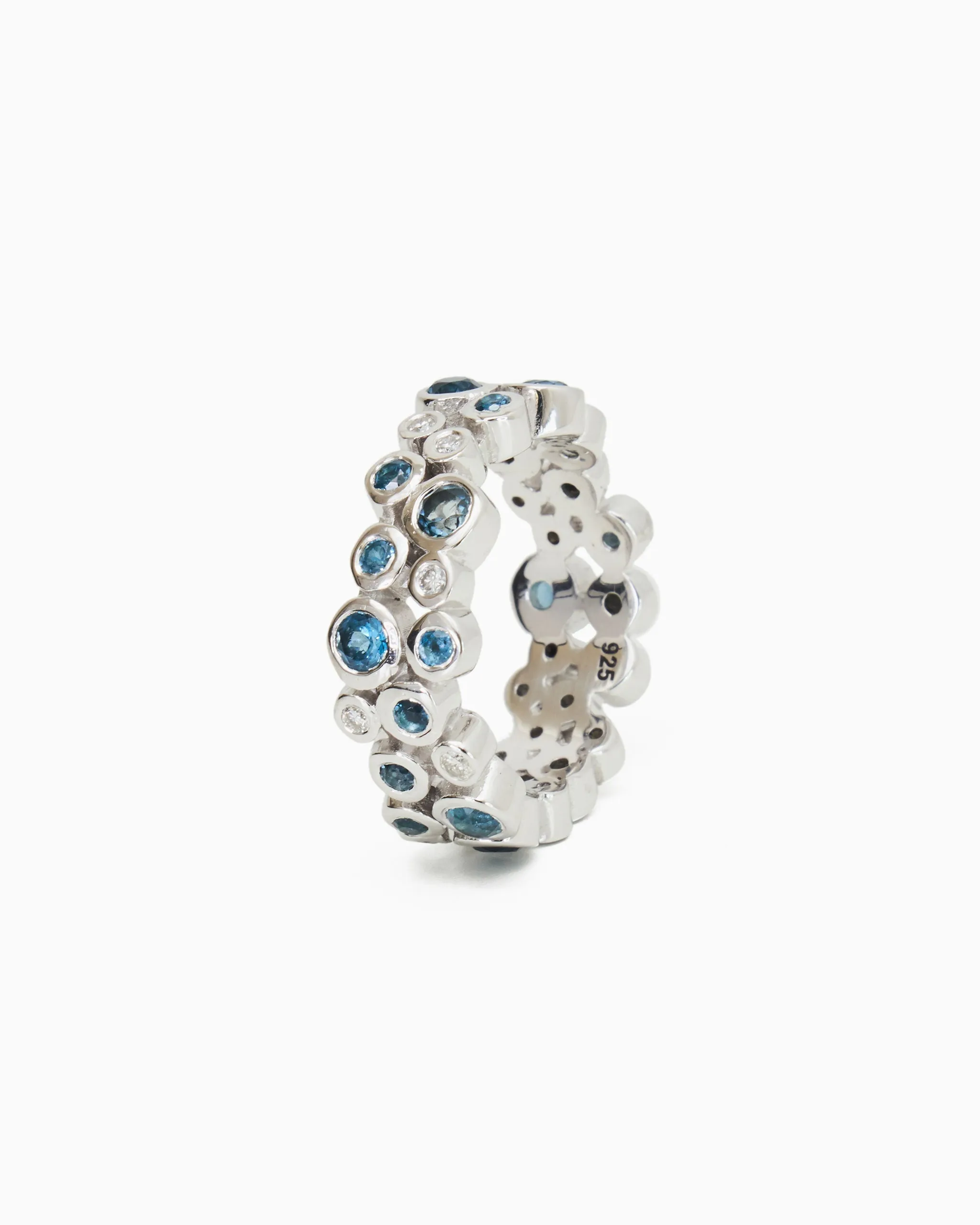 Diamond & Gemstone Bubble Ring - London Blue Topaz/Diamond