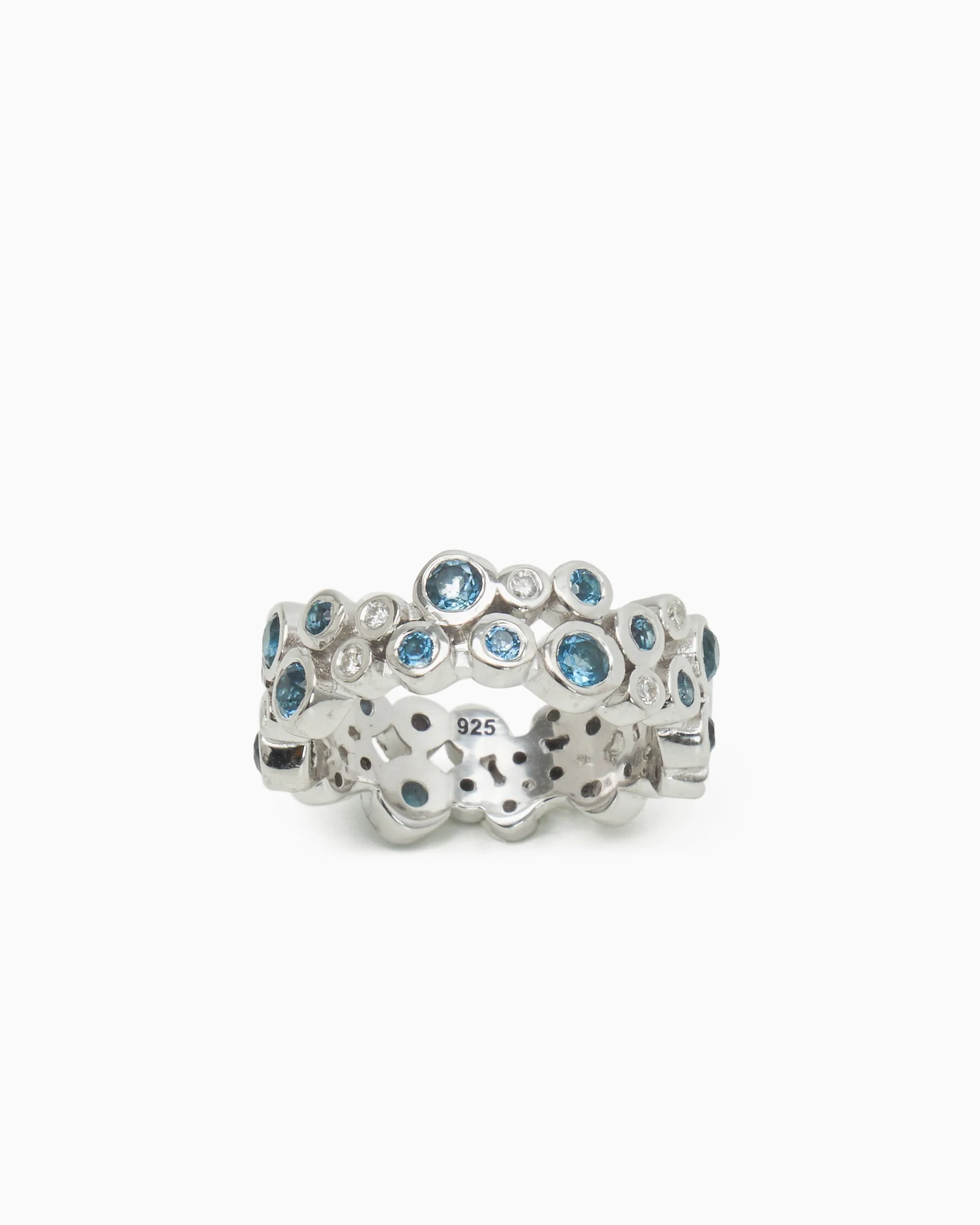 Diamond & Gemstone Bubble Ring - London Blue Topaz/Diamond