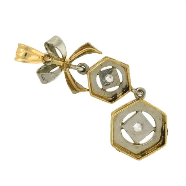 Edwardian 14kt Mixed Metals Diamond & Bow Pendant