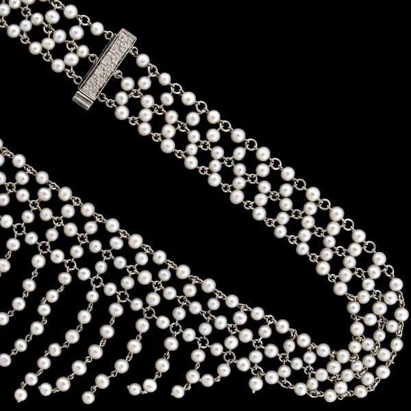 Edwardian Platinum, Diamond & Pearl Festoon Necklace