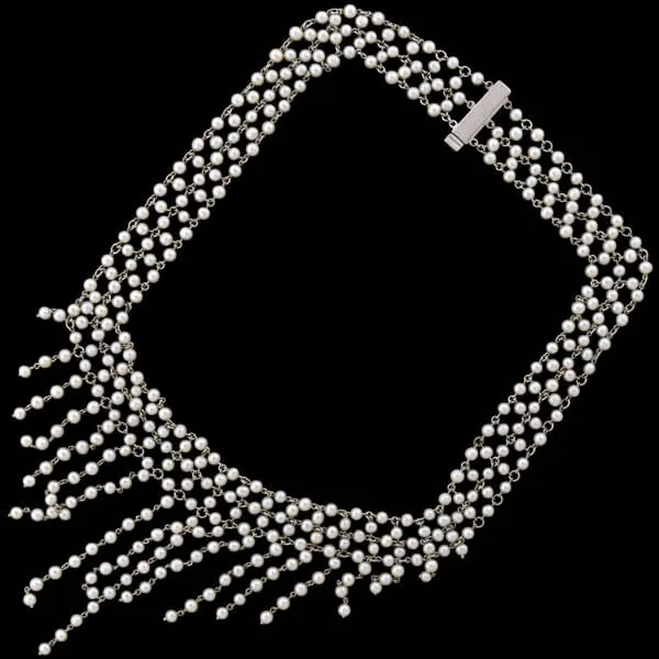 Edwardian Platinum, Diamond & Pearl Festoon Necklace