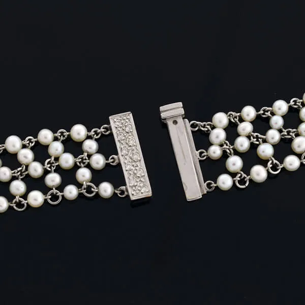 Edwardian Platinum, Diamond & Pearl Festoon Necklace