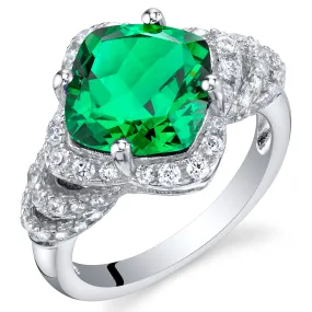 Emerald Cushion Cut Sterling Silver Ring Size 5