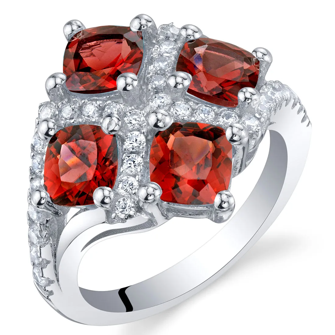 Garnet Cushion Cut Sterling Silver Ring Size 5