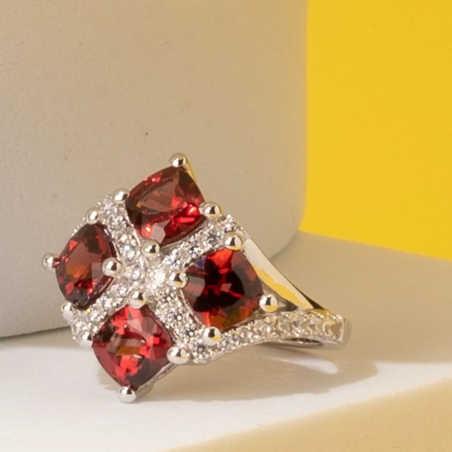 Garnet Cushion Cut Sterling Silver Ring Size 5