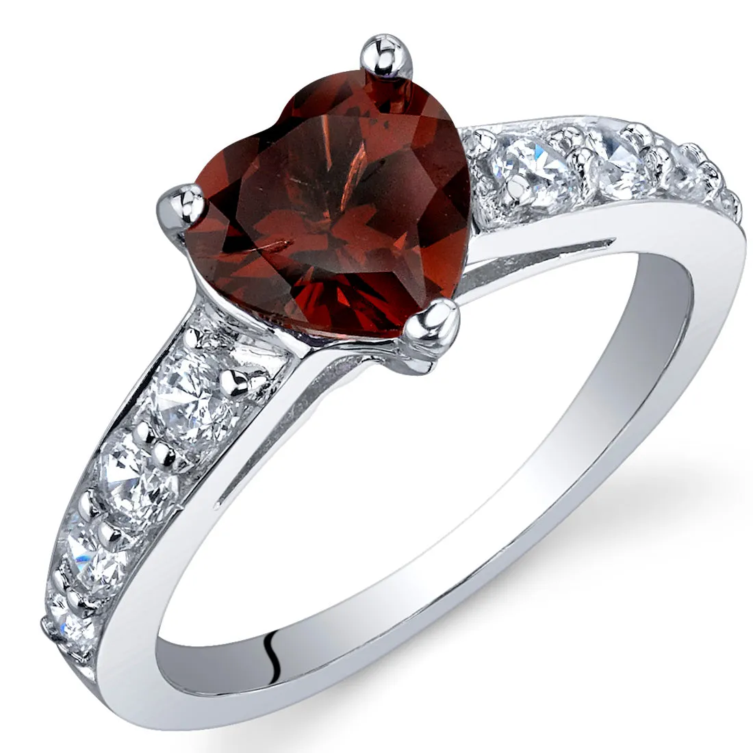 Garnet Heart Shape Sterling Silver Ring Size 9