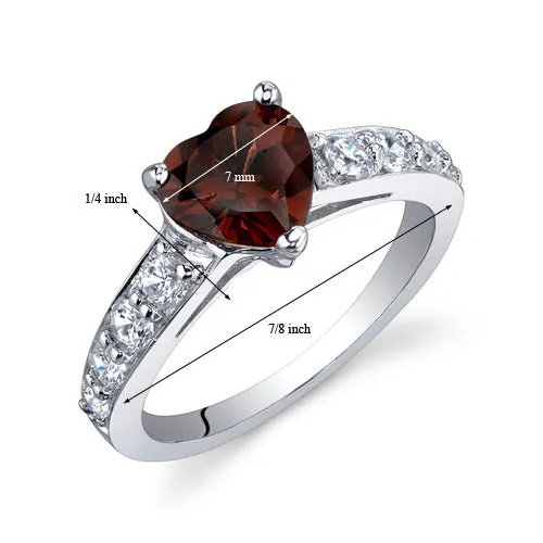 Garnet Heart Shape Sterling Silver Ring Size 9