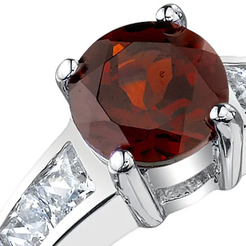 Garnet Round Cut Sterling Silver Ring Size 8