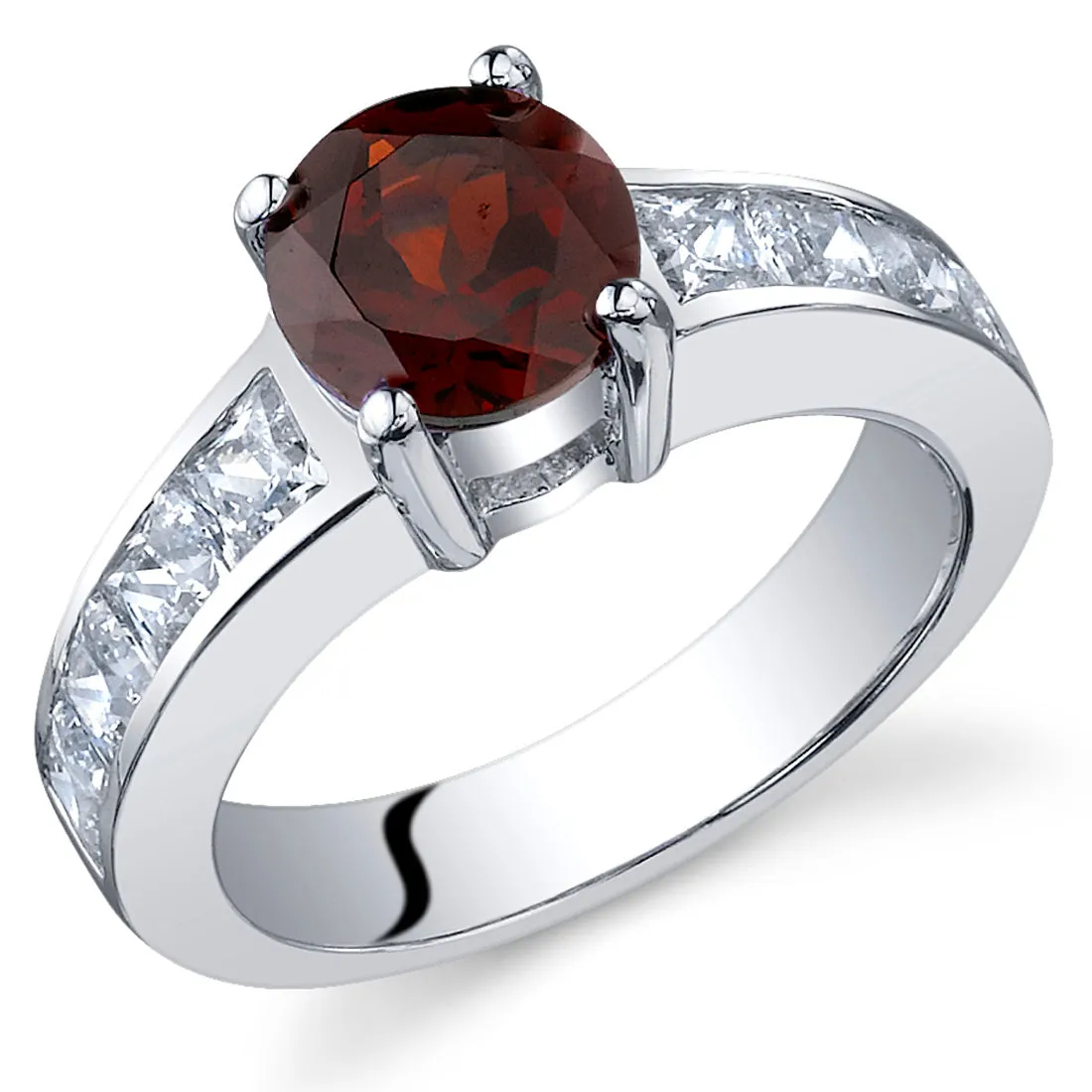 Garnet Round Cut Sterling Silver Ring Size 8