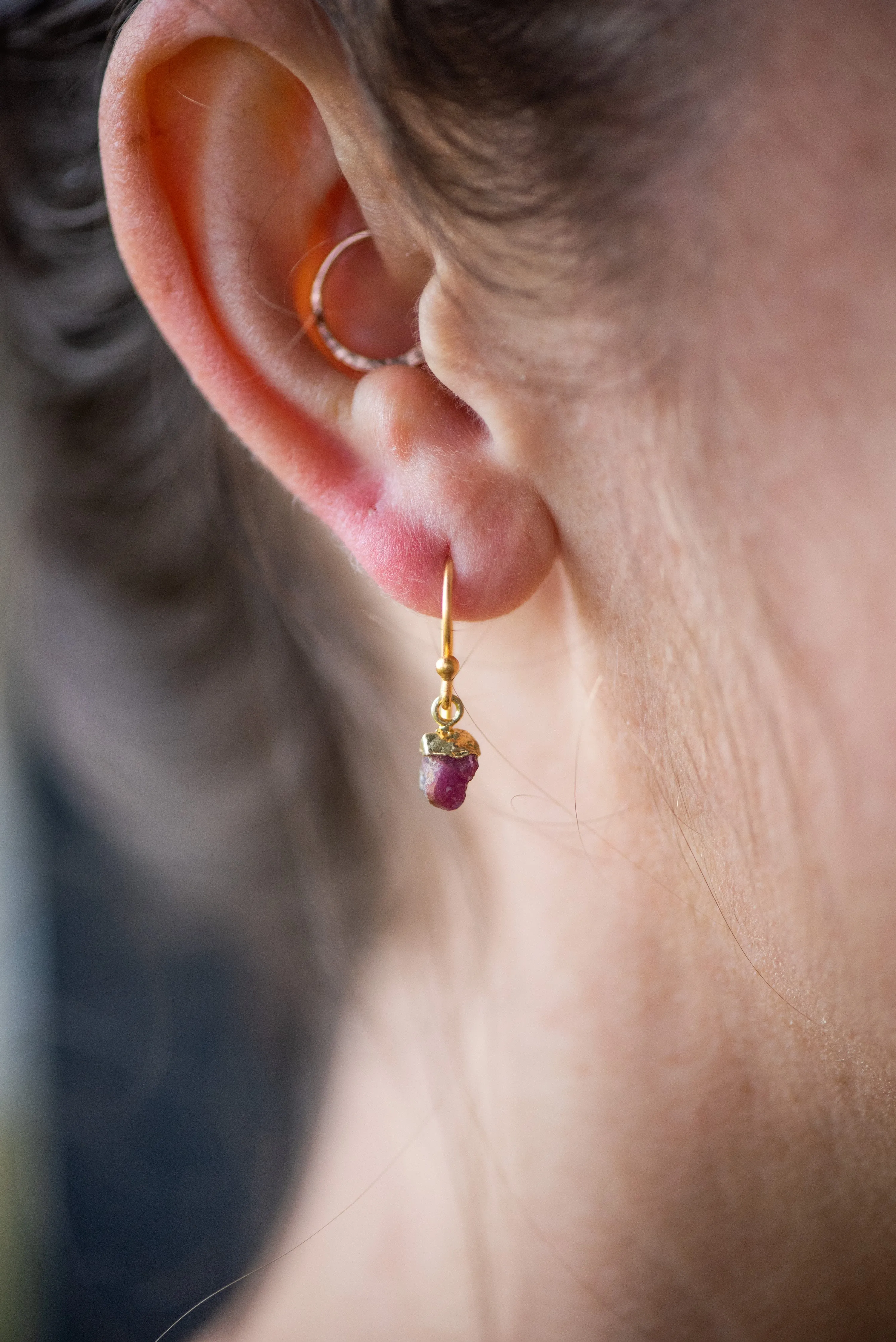 Gemstone Nugget Earrings - Ruby