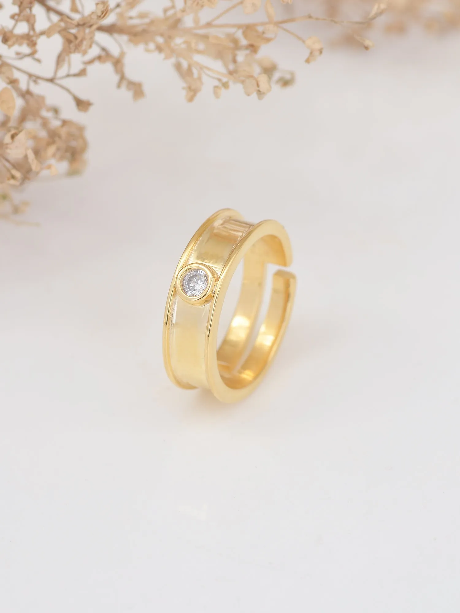 Gold Plated Solitaire Adjustable Ring