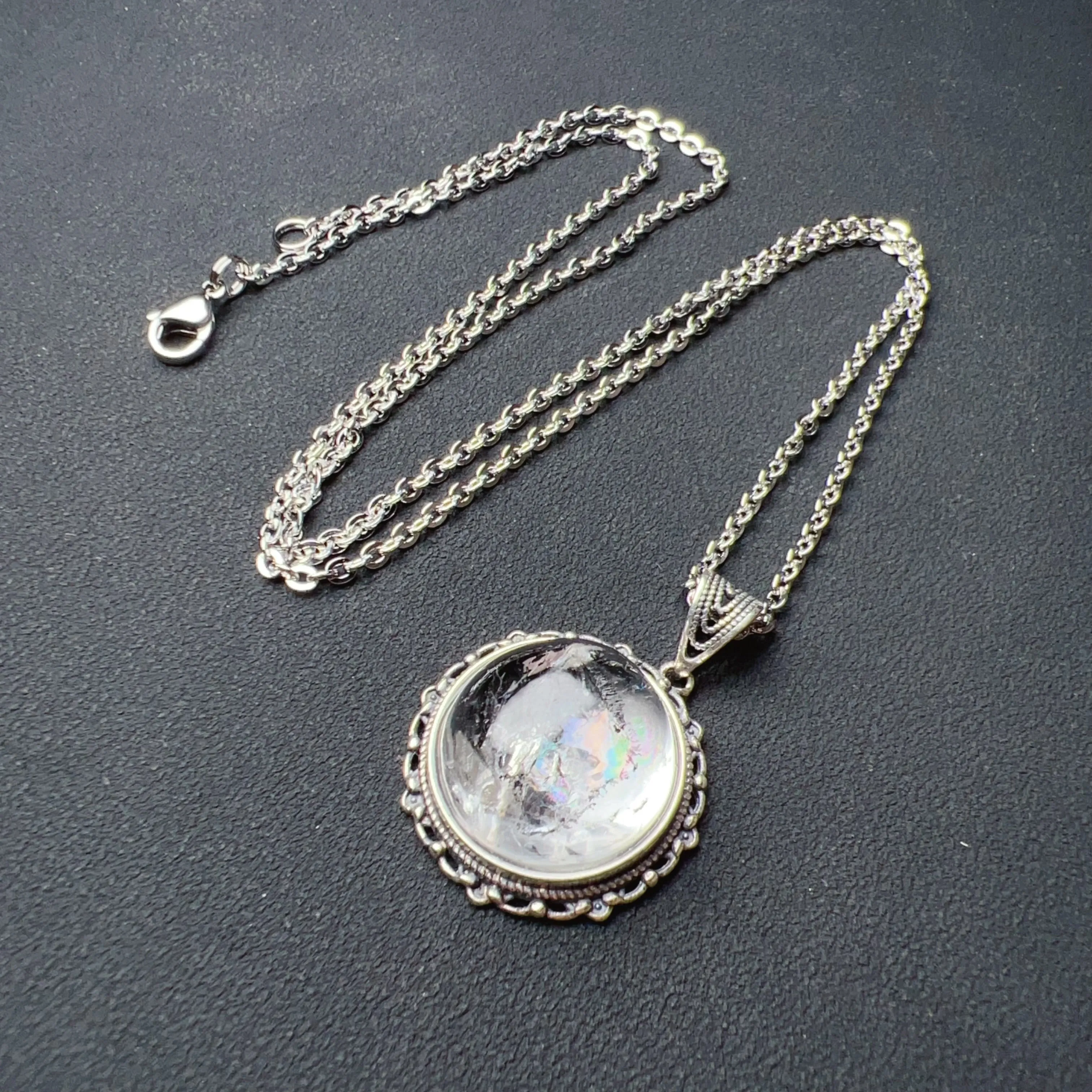 Good Clarity Enhydro Clear Quartz Crystal Pendant Necklace Handmade with 925 Sterling Silver One of A Kind Jewelry