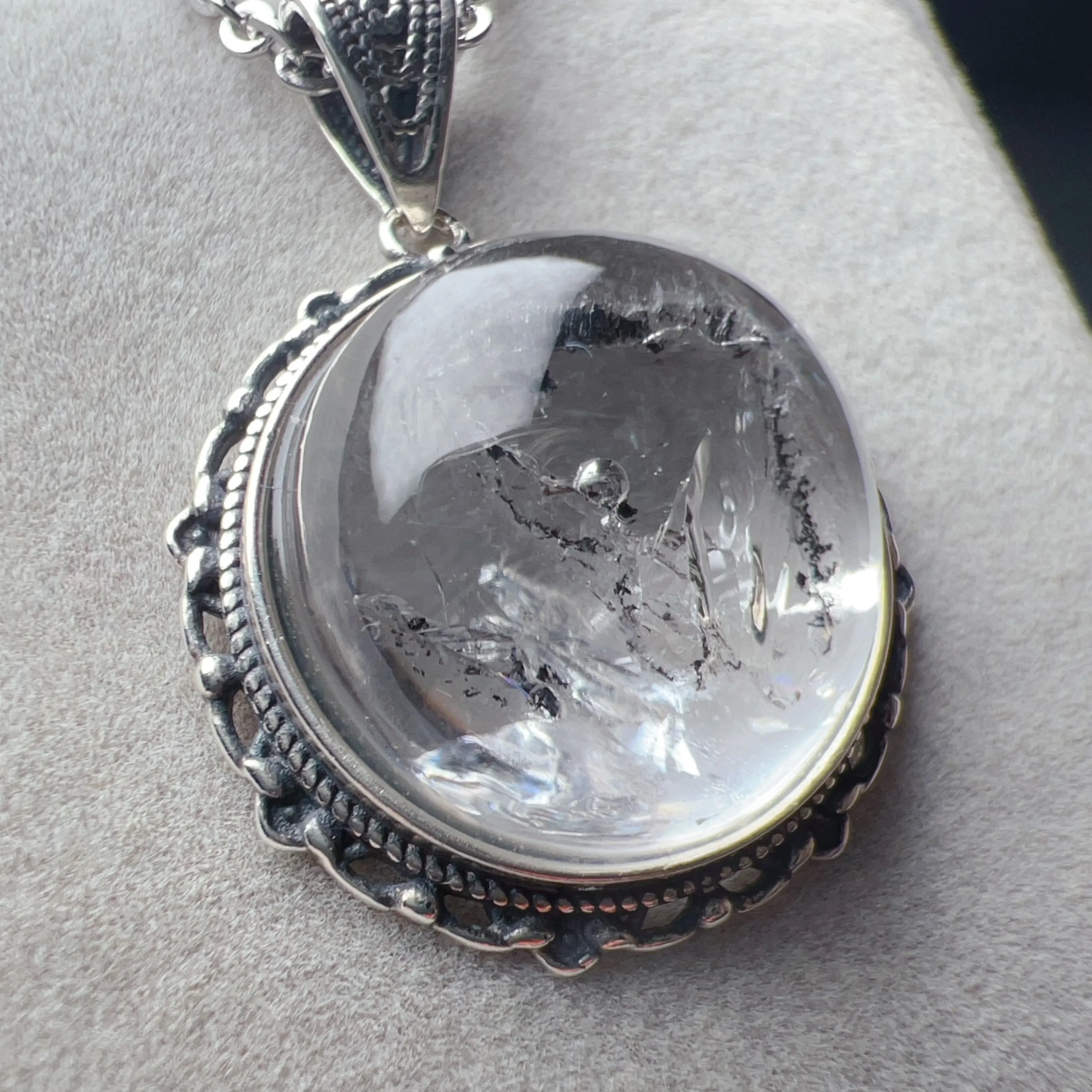 Good Clarity Enhydro Clear Quartz Crystal Pendant Necklace Handmade with 925 Sterling Silver One of A Kind Jewelry