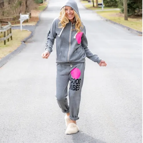 Good Vibes Grey Pink Smile Sweatpants