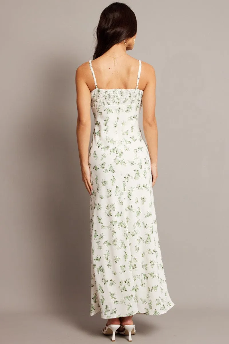 Green Floral Midi Dress Strappy