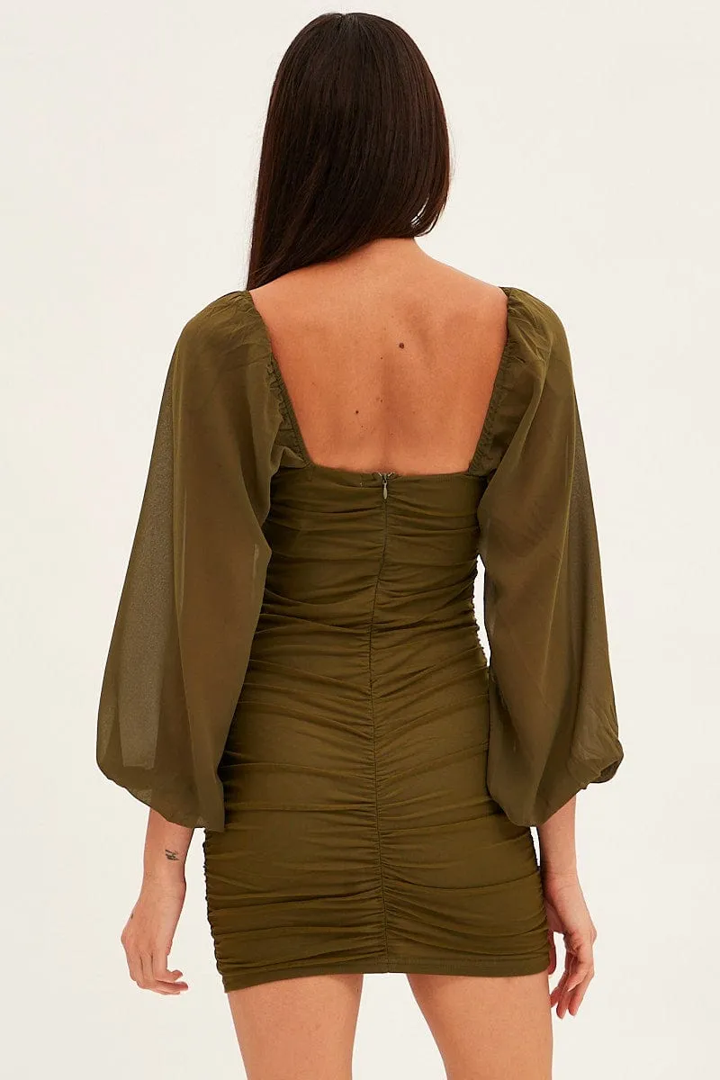 Green Long Sleeve Bodycon Mini Dress