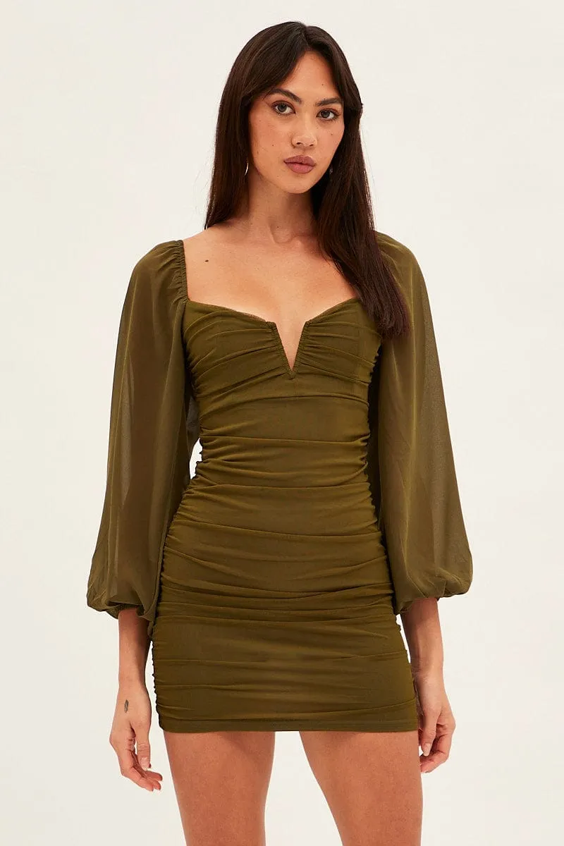 Green Long Sleeve Bodycon Mini Dress