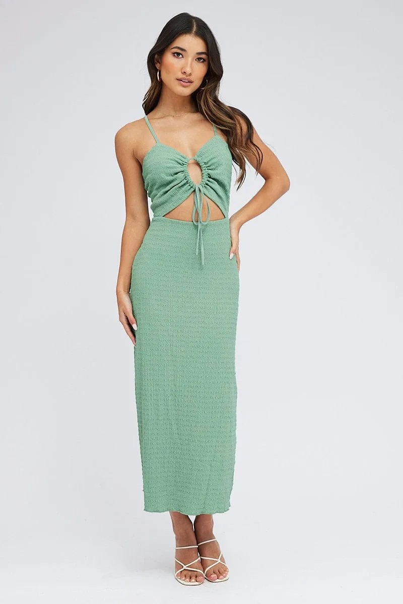 Green Midi Dress Cut Out Textured Fabric