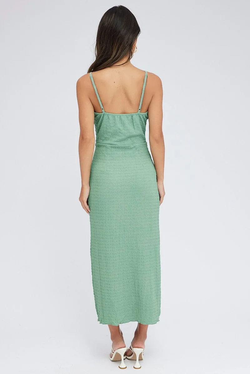 Green Midi Dress Cut Out Textured Fabric