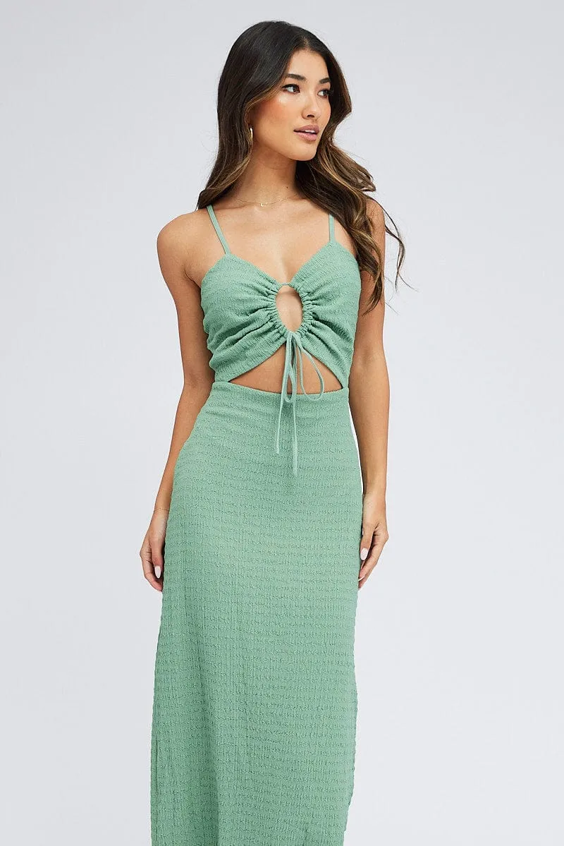 Green Midi Dress Cut Out Textured Fabric