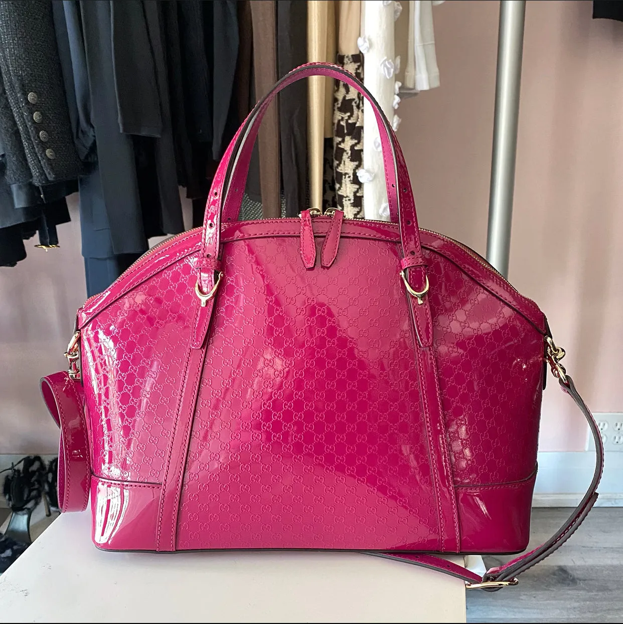 Gucci Pink Microguccissima Patent Leather Dome Bag