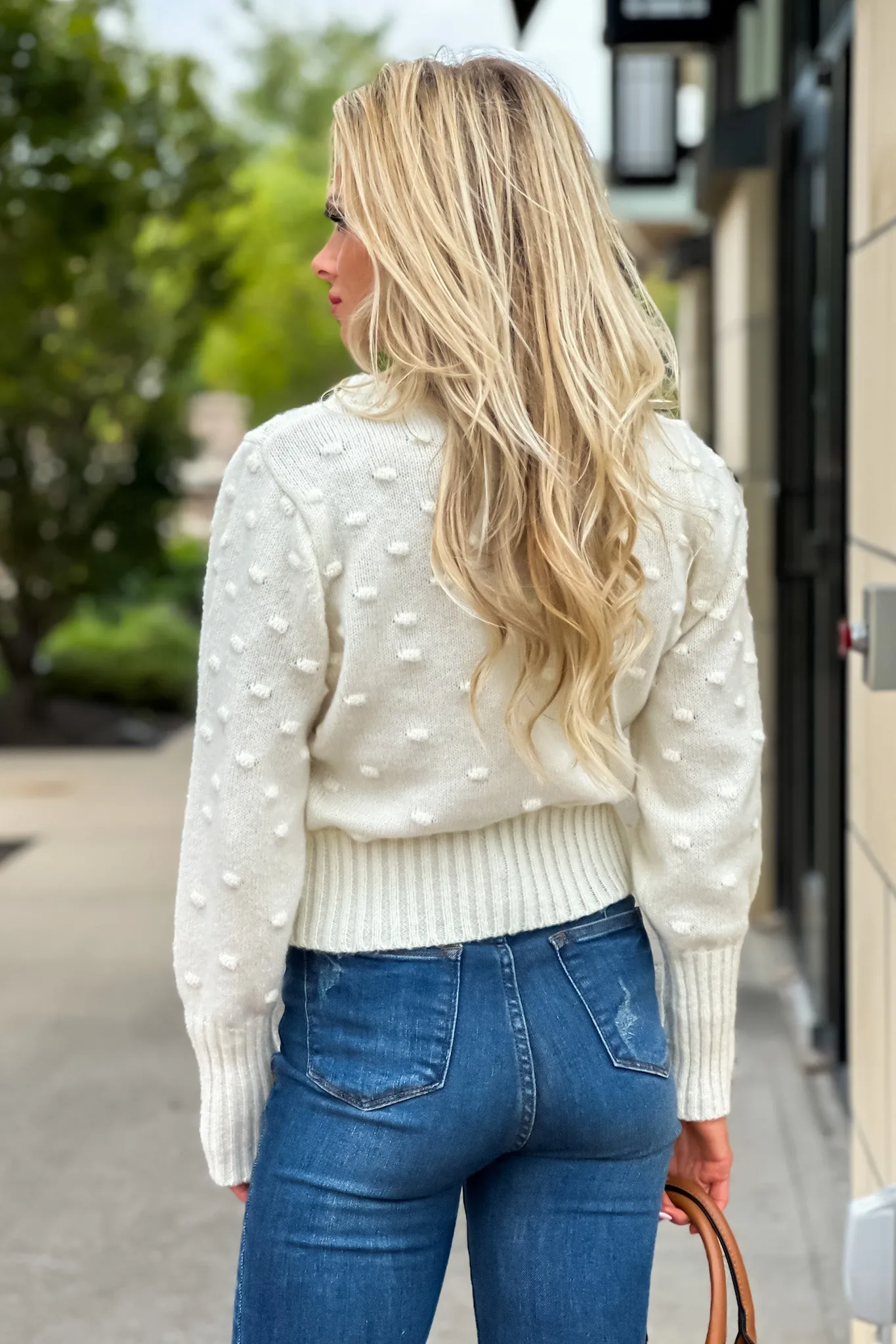 Happy Attitude Dotted Puff Sleeve Sweater : Ivory no