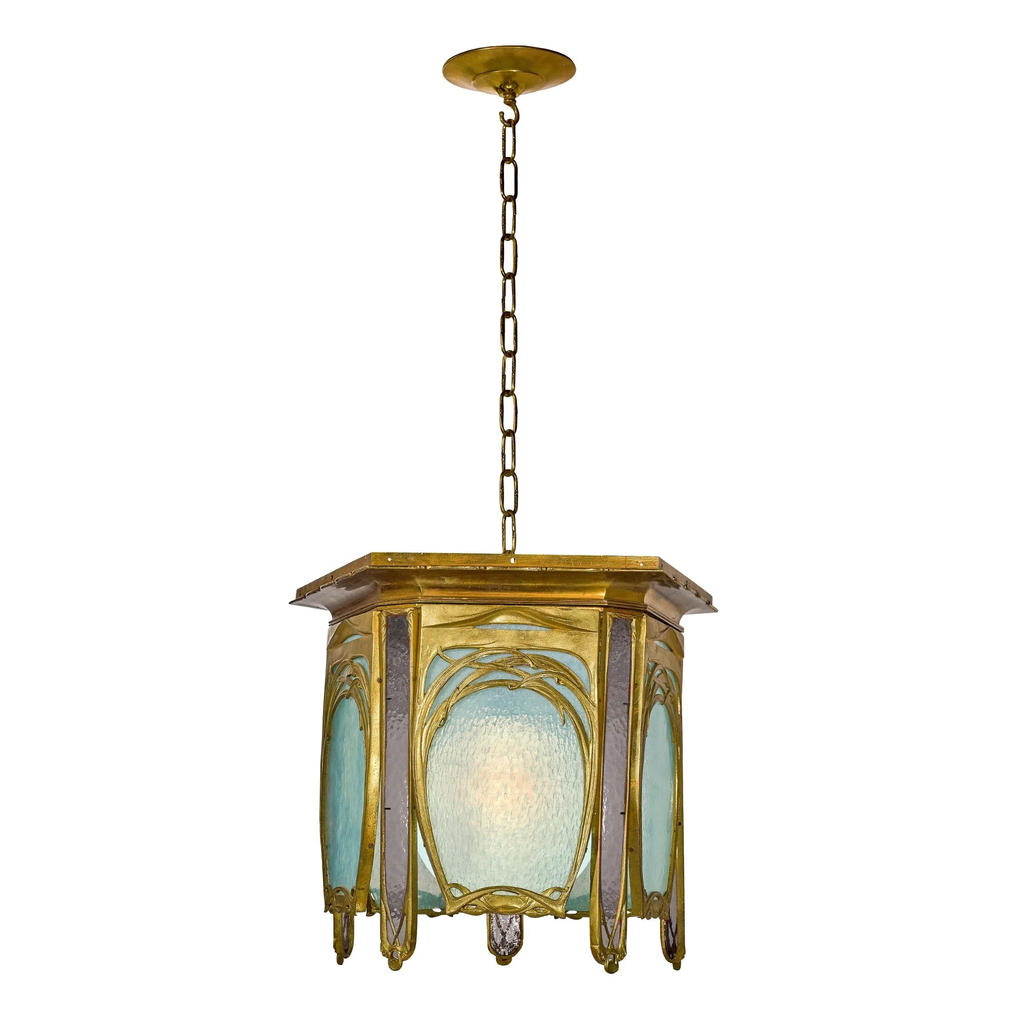 Hector Guimard Gilt Bronze and Glass Lantern Chandelier