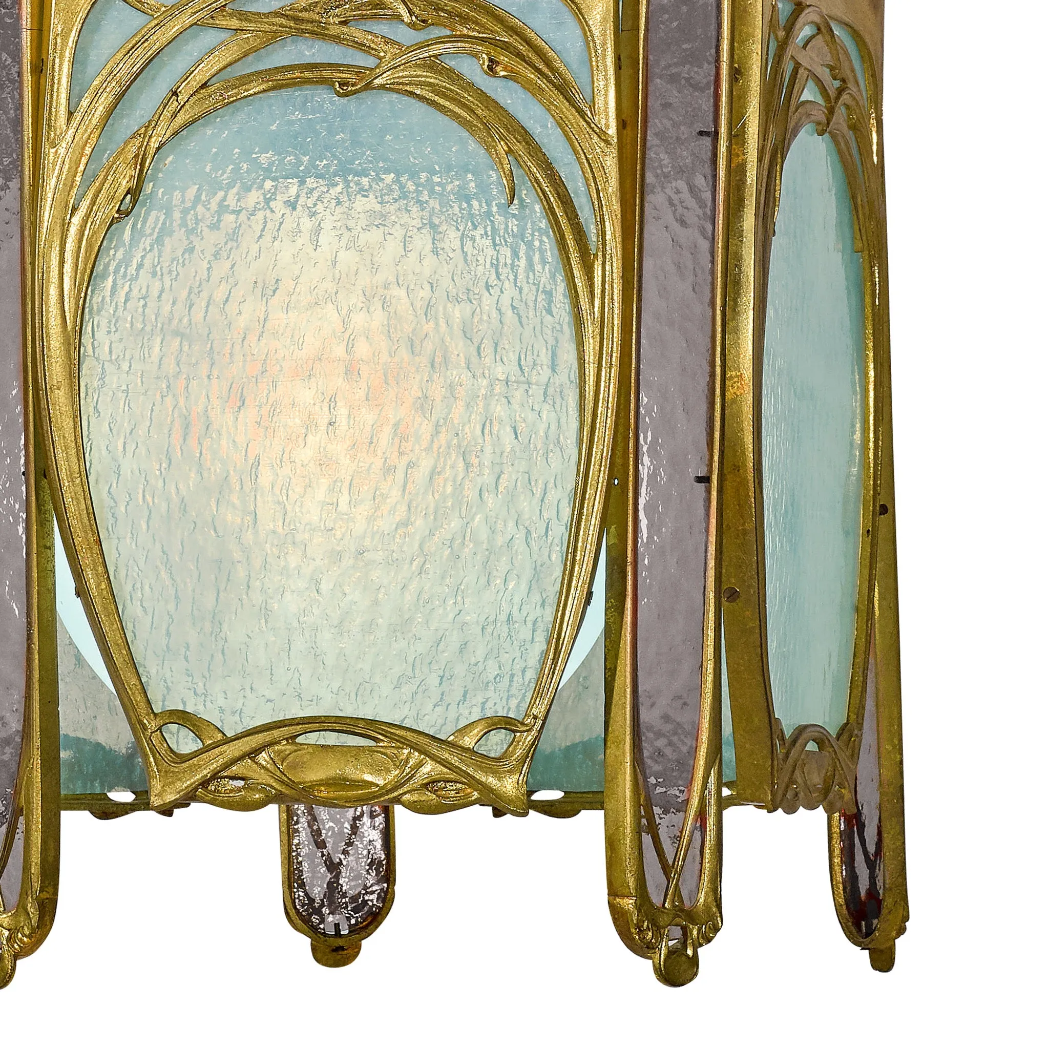 Hector Guimard Gilt Bronze and Glass Lantern Chandelier