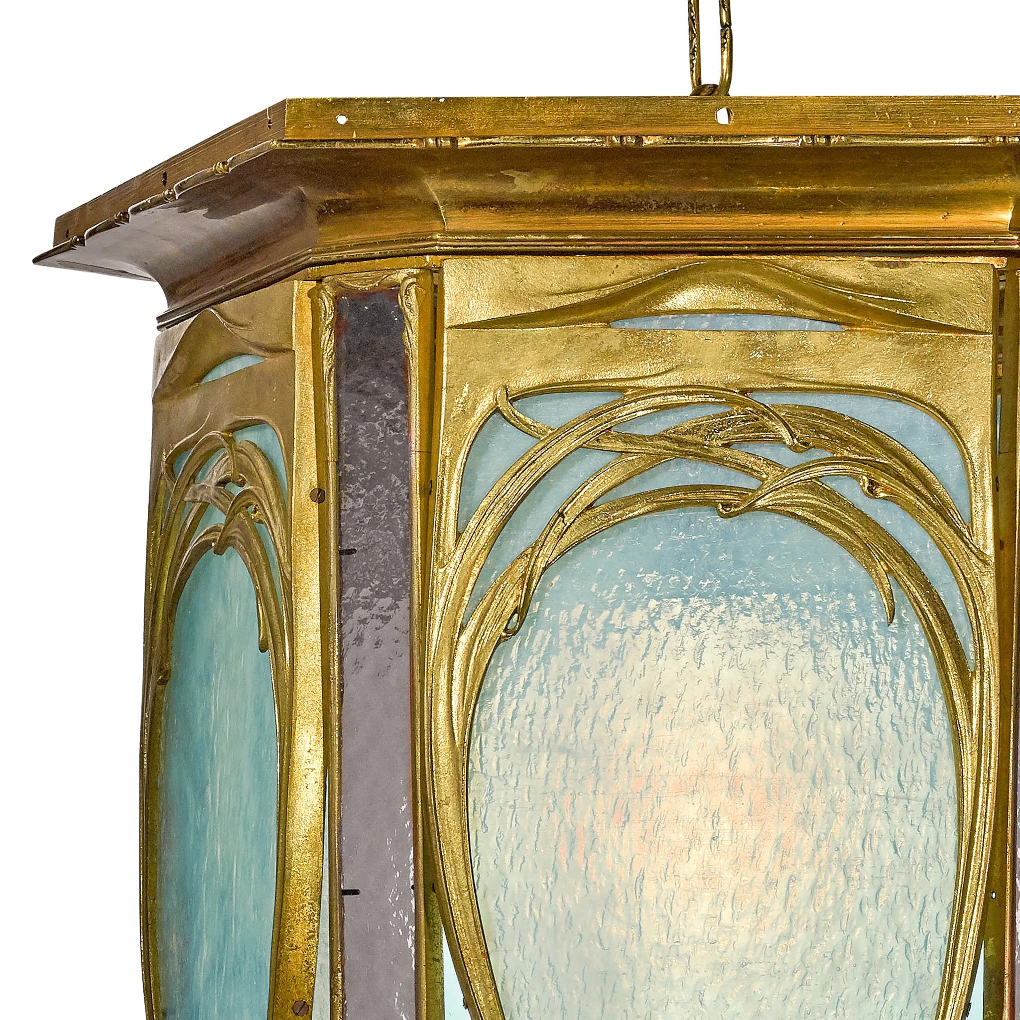 Hector Guimard Gilt Bronze and Glass Lantern Chandelier