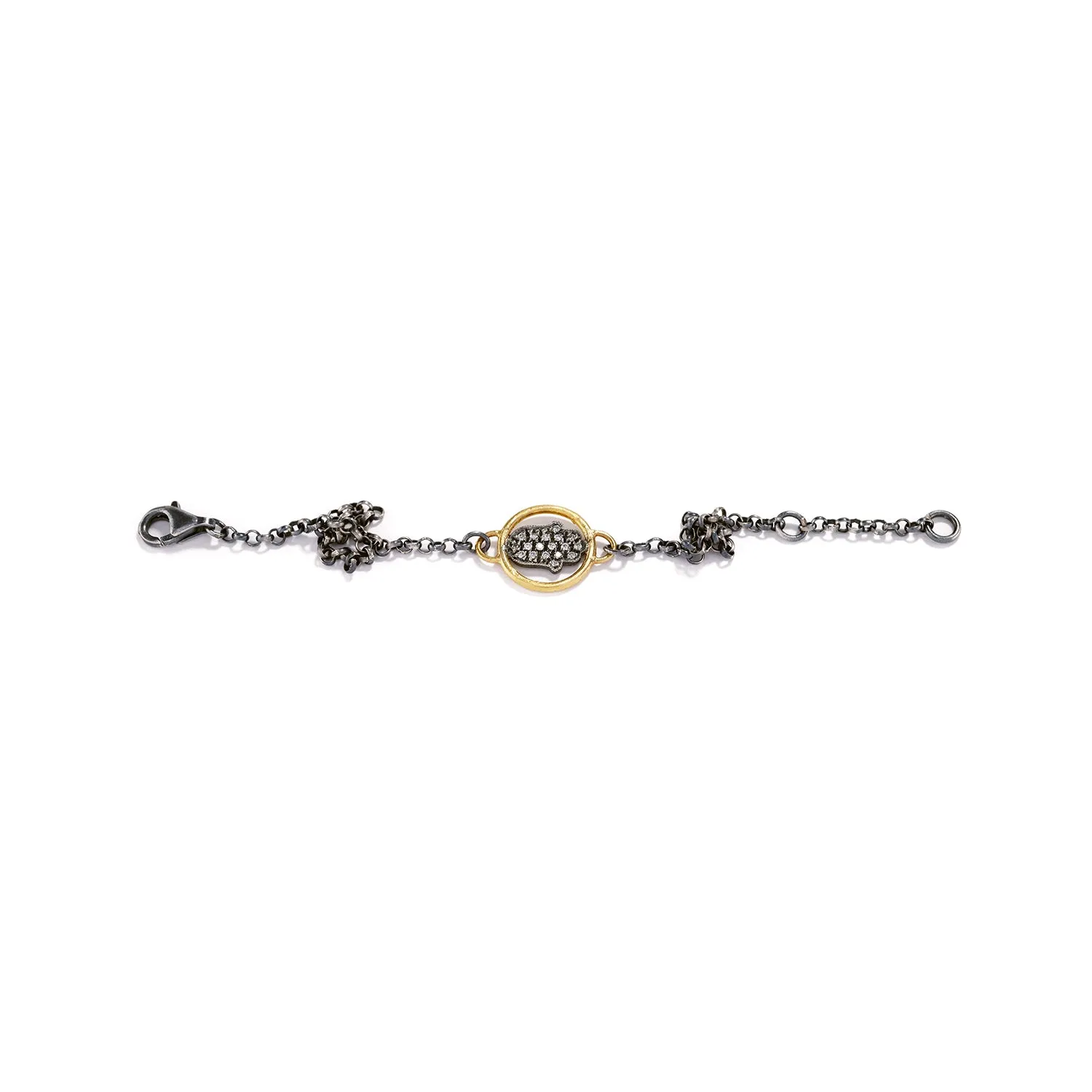 Horizontal Silver & Diamond Hand in Gold Bracelet