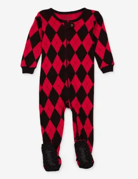 Kids Footed Red & Black Argyle Pajamas