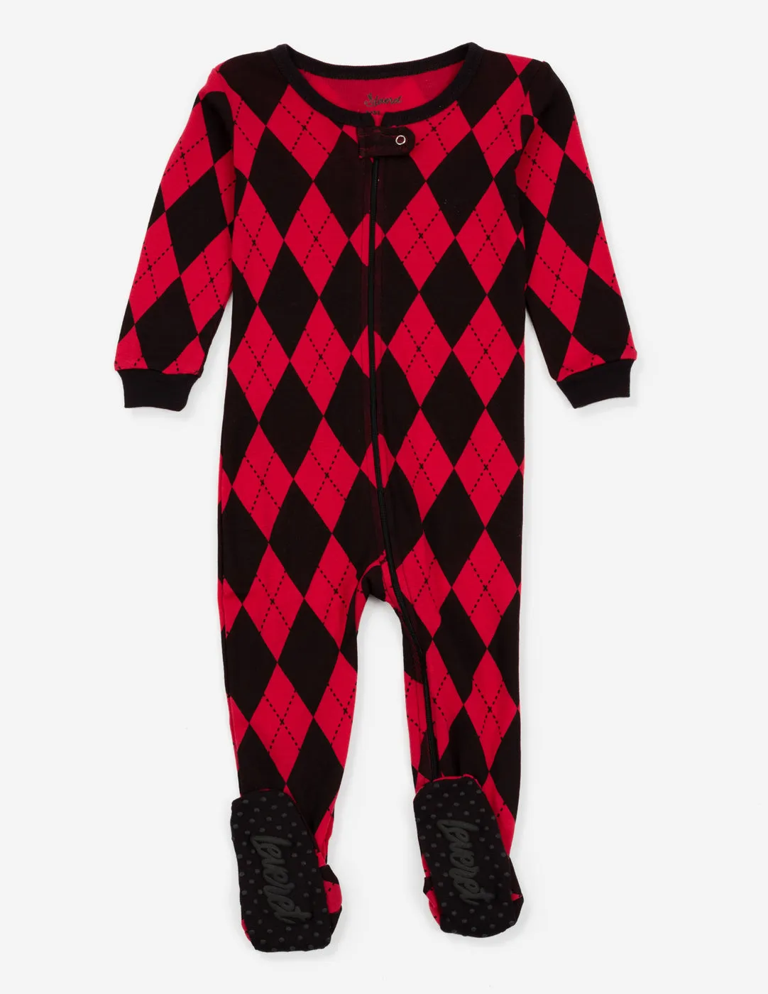 Kids Footed Red & Black Argyle Pajamas