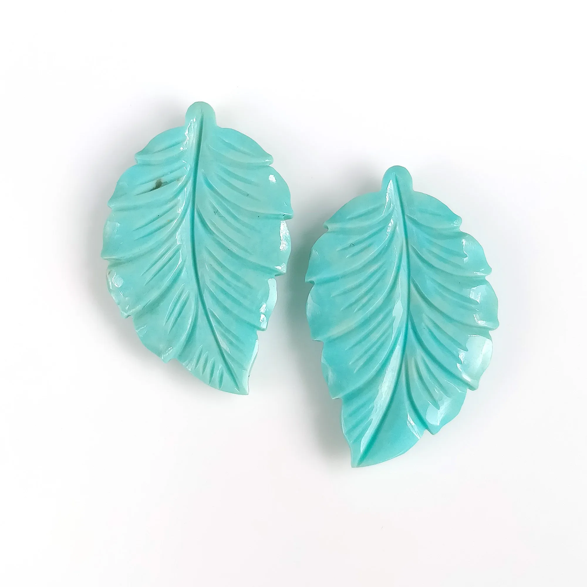 Kingman Arizona TURQUOISE Gemstone Carving December Birthstone : 22.50cts Natural Turquoise Hand Carved Indian LEAVES 29*19mm Pair