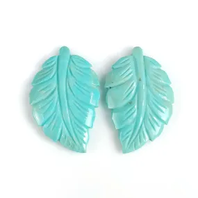 Kingman Arizona TURQUOISE Gemstone Carving December Birthstone : 22.50cts Natural Turquoise Hand Carved Indian LEAVES 29*19mm Pair