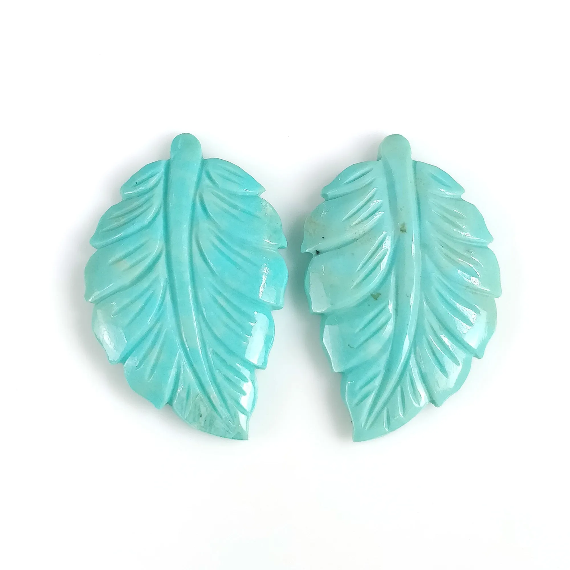 Kingman Arizona TURQUOISE Gemstone Carving December Birthstone : 22.50cts Natural Turquoise Hand Carved Indian LEAVES 29*19mm Pair