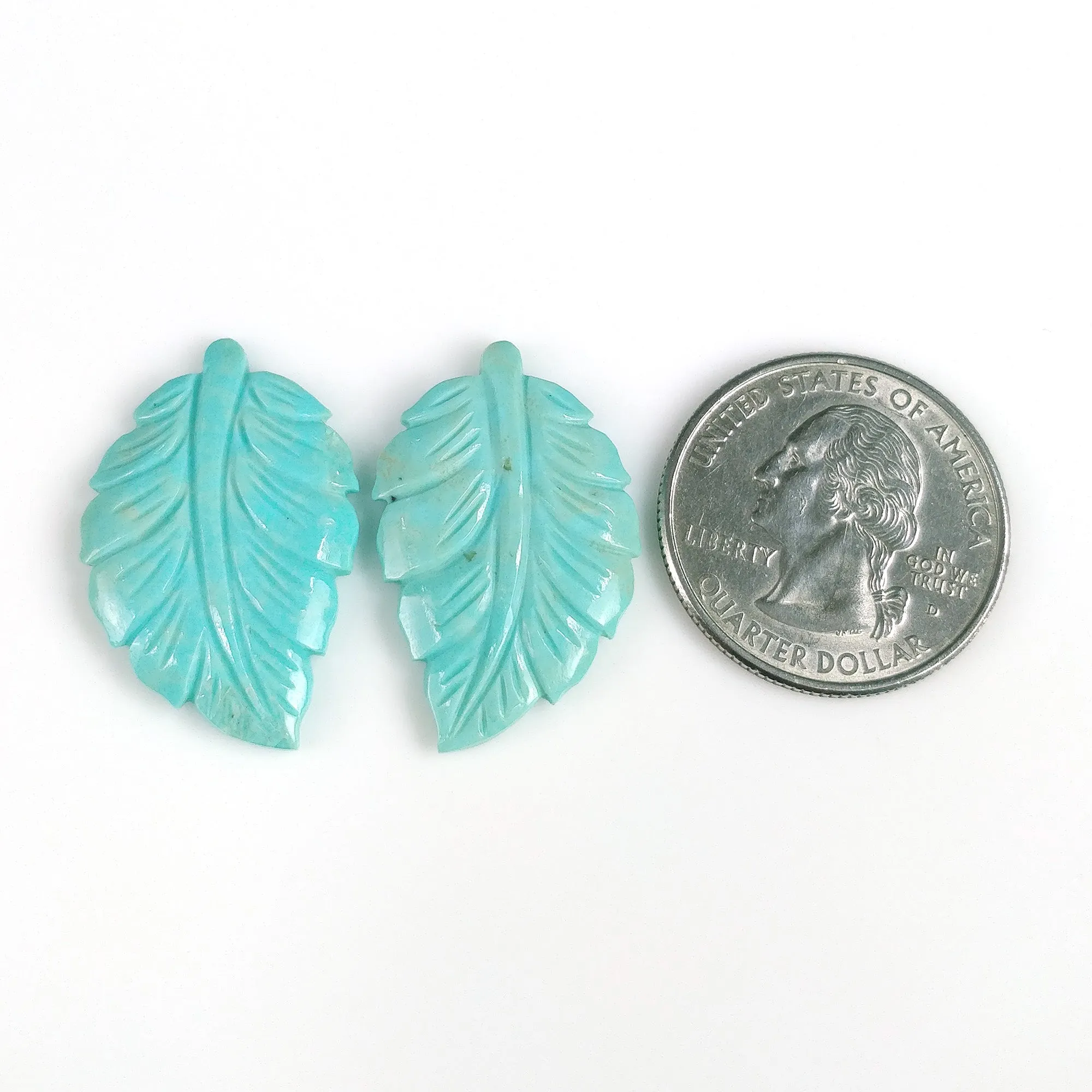 Kingman Arizona TURQUOISE Gemstone Carving December Birthstone : 22.50cts Natural Turquoise Hand Carved Indian LEAVES 29*19mm Pair