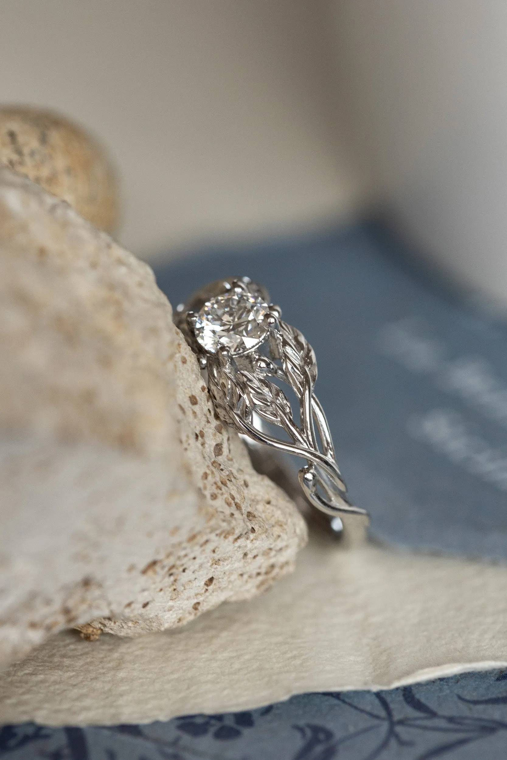 Lab grown diamond branch engagement ring, white gold ring with ethical diamond / Tilia