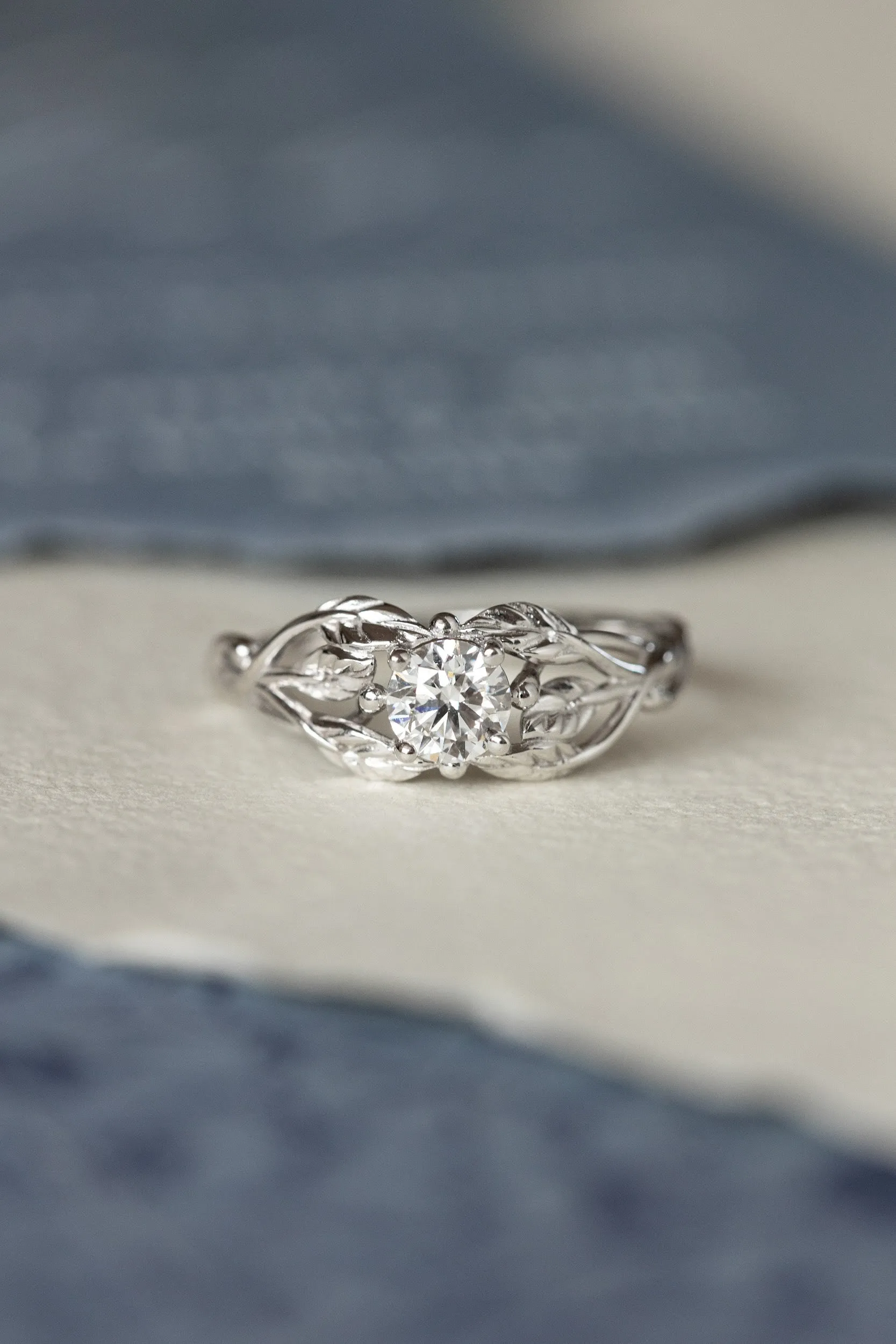 Lab grown diamond branch engagement ring, white gold ring with ethical diamond / Tilia