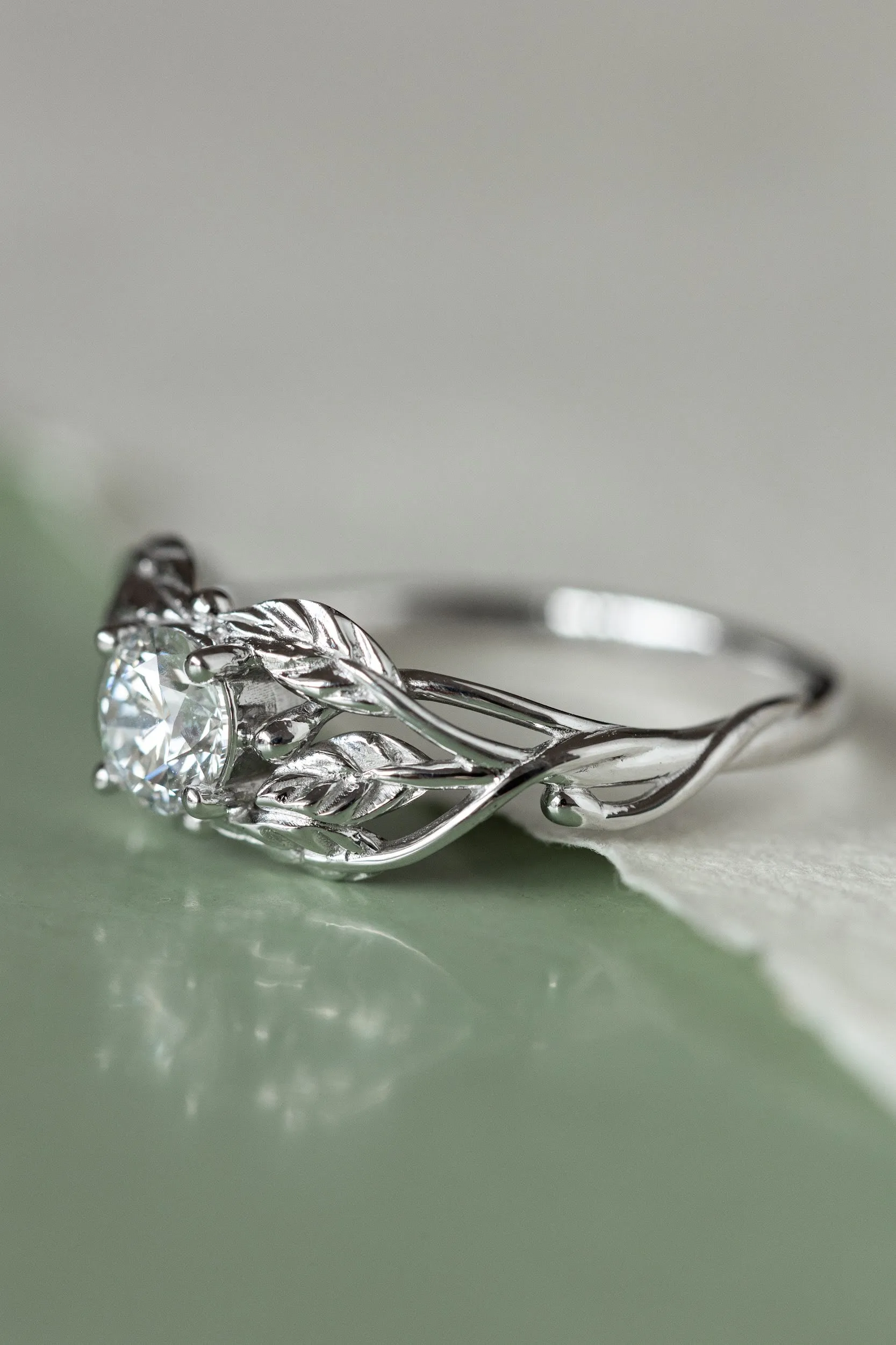 Lab grown diamond branch engagement ring, white gold ring with ethical diamond / Tilia