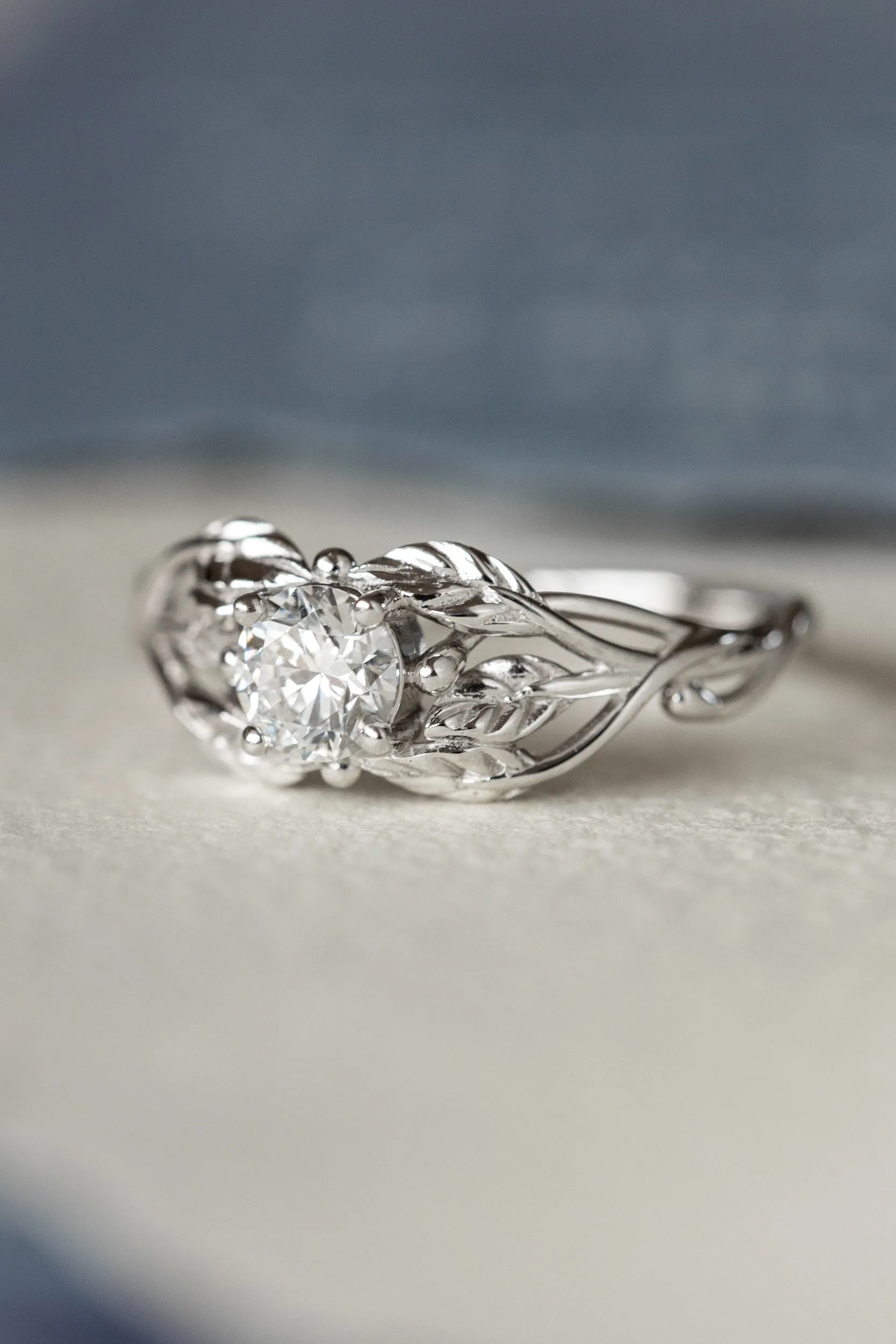 Lab grown diamond branch engagement ring, white gold ring with ethical diamond / Tilia