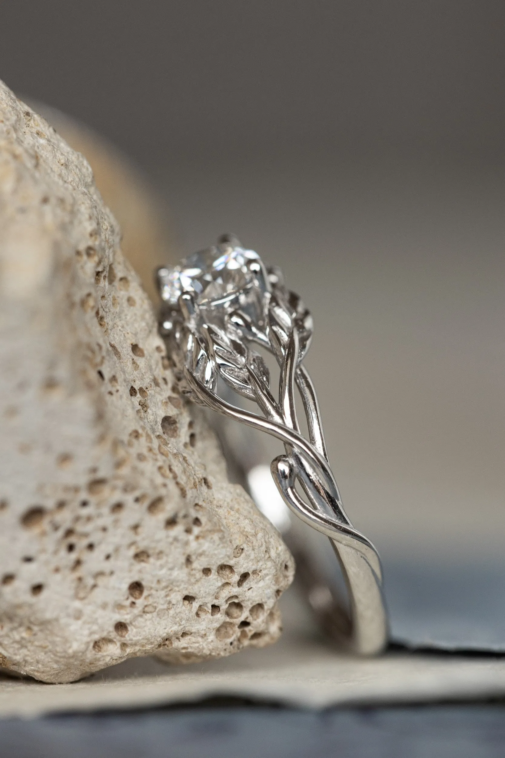 Lab grown diamond branch engagement ring, white gold ring with ethical diamond / Tilia