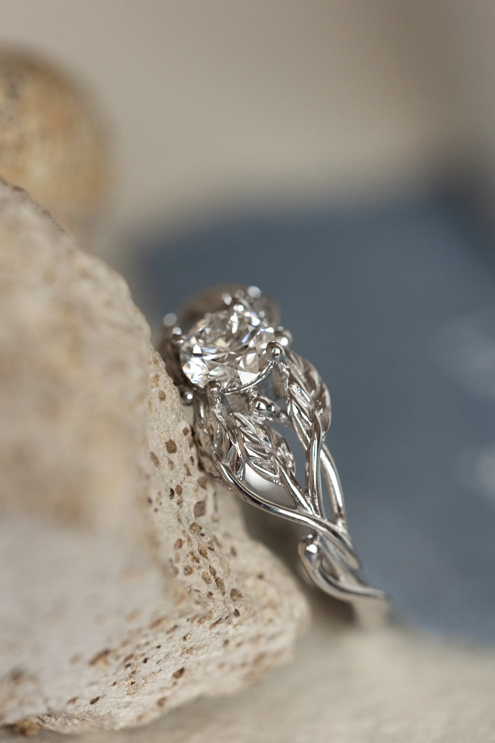 Lab grown diamond branch engagement ring, white gold ring with ethical diamond / Tilia