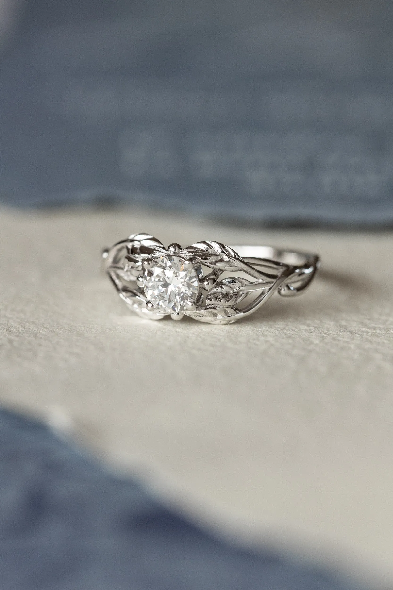 Lab grown diamond branch engagement ring, white gold ring with ethical diamond / Tilia