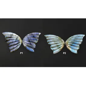 LABRADORITE Gemstone Carving : Natural Untreated Unheated Labradorite Hand Carved Butterfly Pair