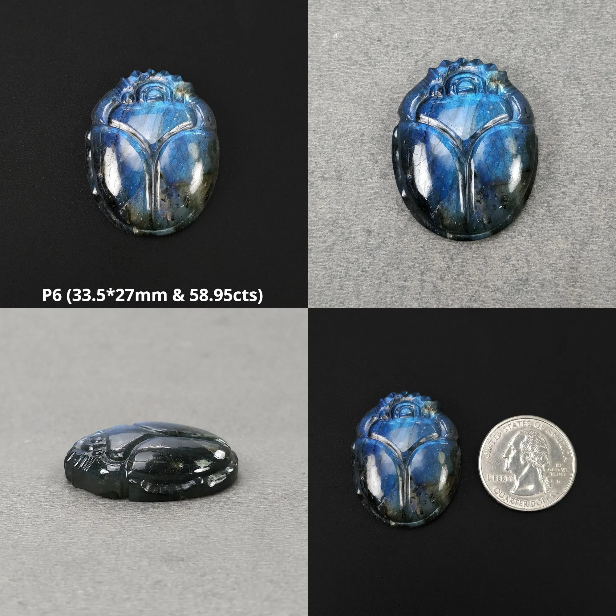 LABRADORITE Gemstone Carving : Natural Untreated Unheated Labradorite Hand Carved Scarab