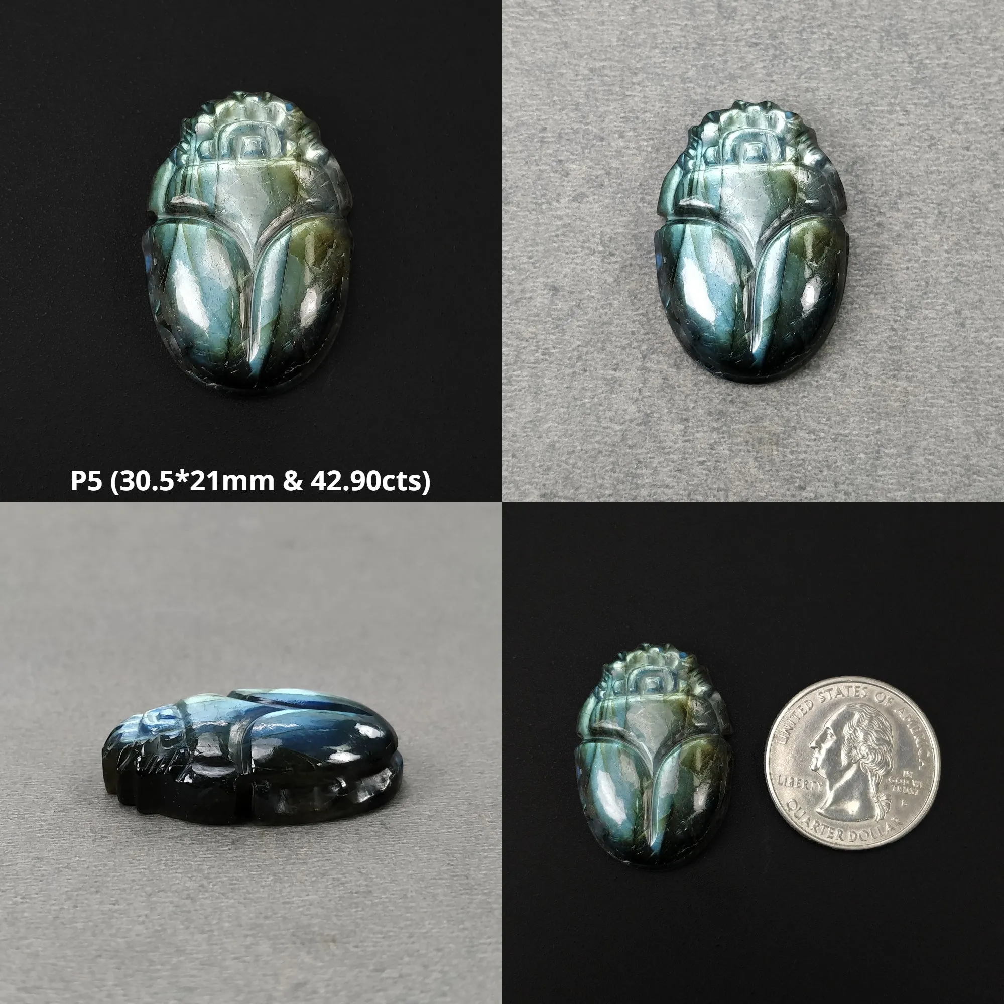 LABRADORITE Gemstone Carving : Natural Untreated Unheated Labradorite Hand Carved Scarab